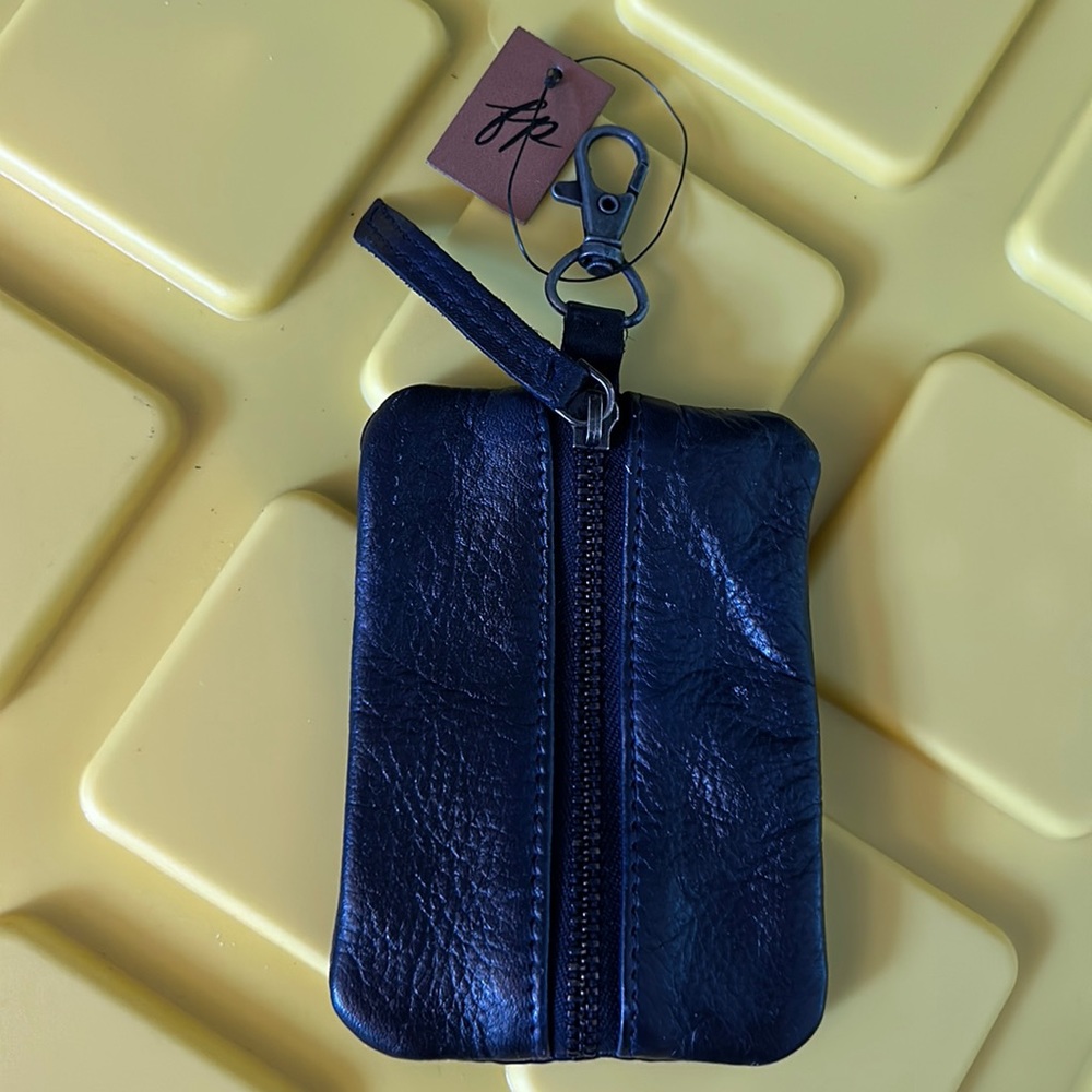 Free People Navy Leather Keychain Wallet